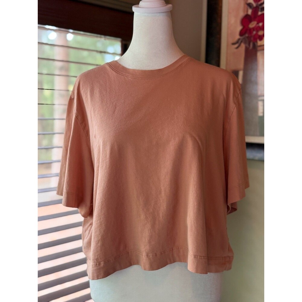Aritzia Wilfred Free Boxy Cropped T-Shirt Terracotta Peach Crew Neck Size Large